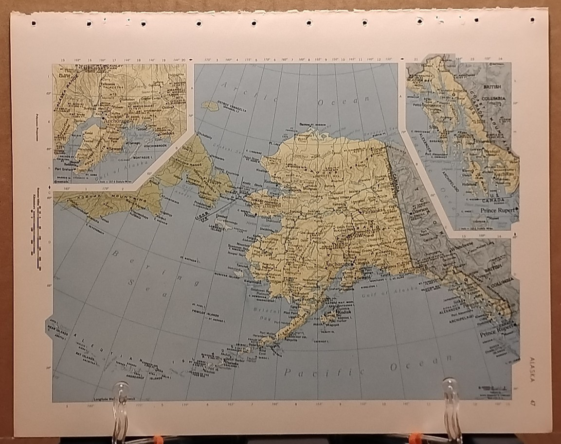 1966 Vintage ALASKA Authentic Old MCM Atlas Map - Rand McNally World Atlas