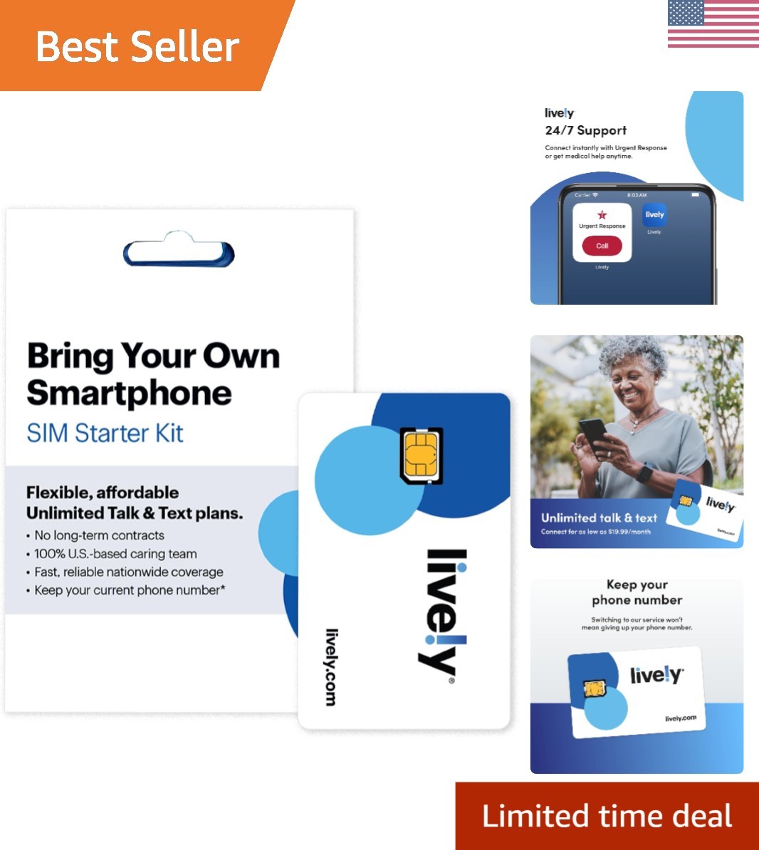 Lively e-SIM Kit: Unlimited Talk, Text & 1GB Data - Senior-Friendly Support