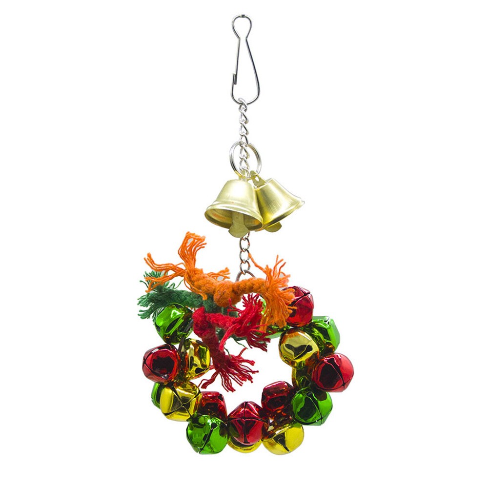 Parrot Bell Wreath Hanging Bell Ring Toy Christmas Birds Chewing Toy Cage Decor