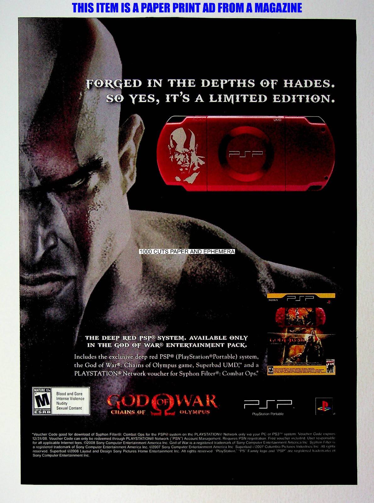 God of War Chains of Olympus Sony PSP 2008 Trade Print Magazine Ad Poster ADVERT