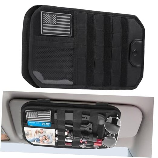 Car Visor Organizer with Zipper Multi-Pockets & Sunglass Holder Molle Car Sun 