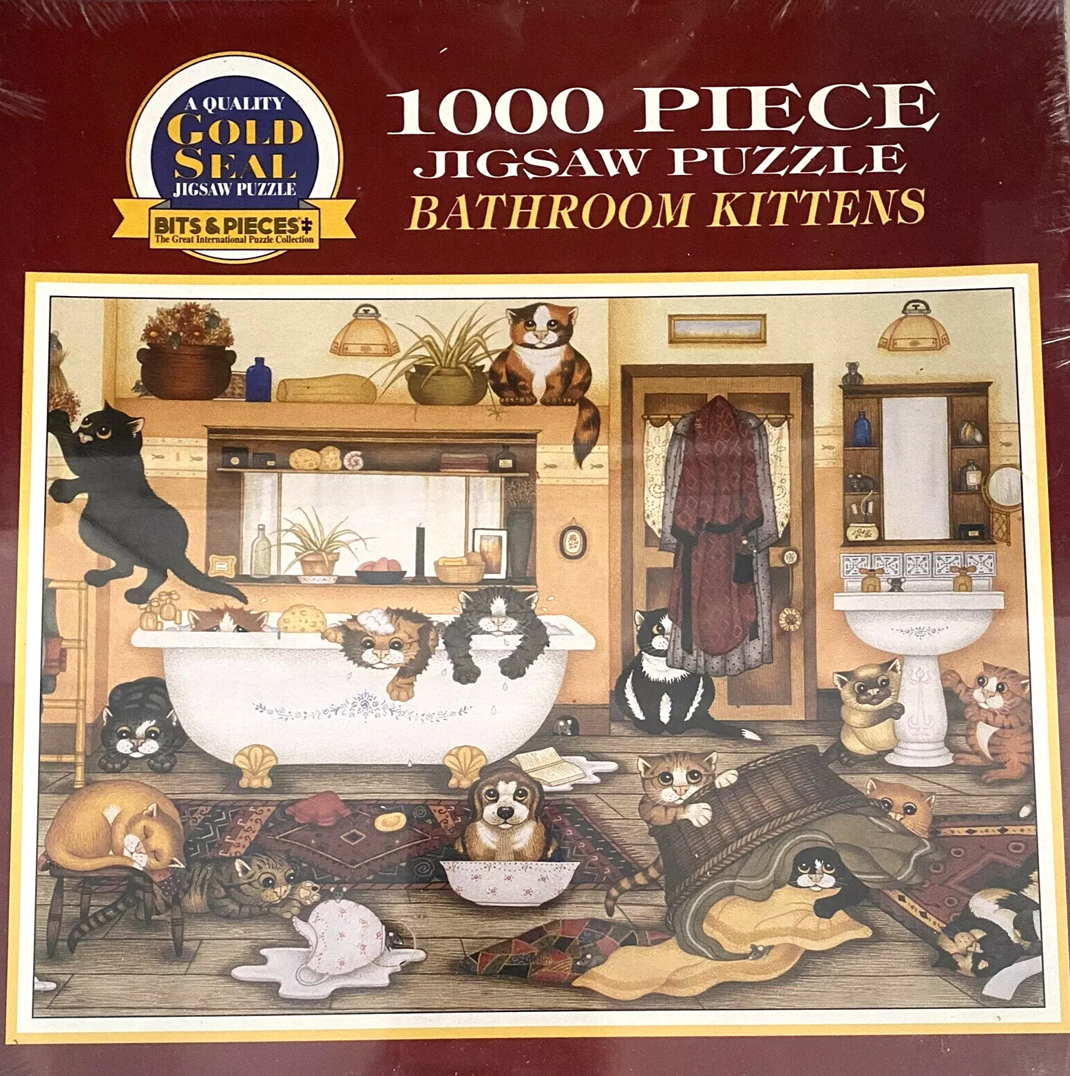Bathroom Kittens Puzzle Gold Seal Bits & Pieces 1000 Piece Cats New Sealed