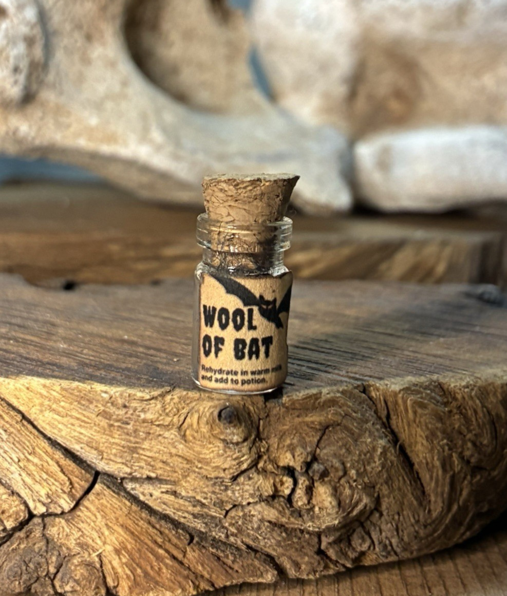 Dollhouse Miniatures Witchy Potion Jar - Wool of Bat Haunted Halloween Bottle