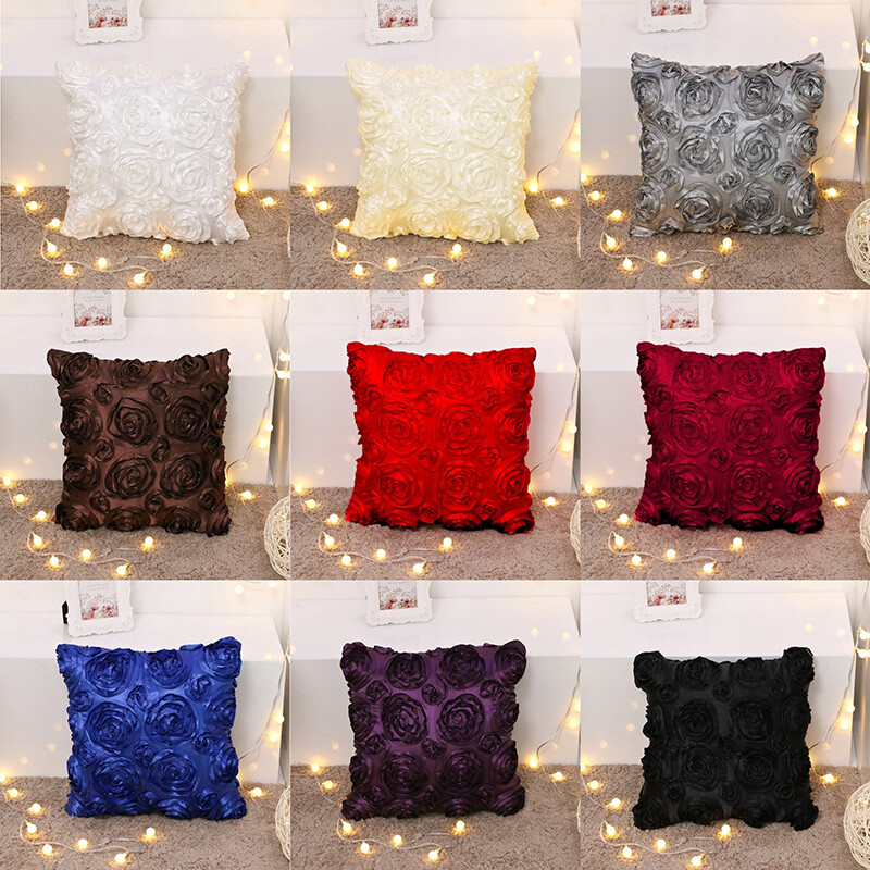 1PC Rose Textured Cushion Cover Square Pillow Shams Case Room Sofa Bed Decor Red