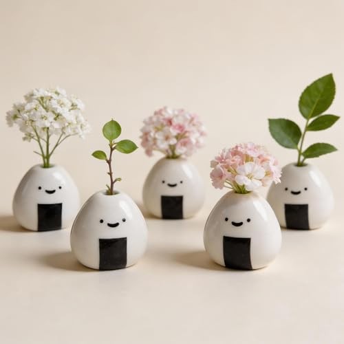 5 PCS Mini Flower Vase, Handmade Ceramic Rice Ball 5 Pcs Rice Ball Vase
