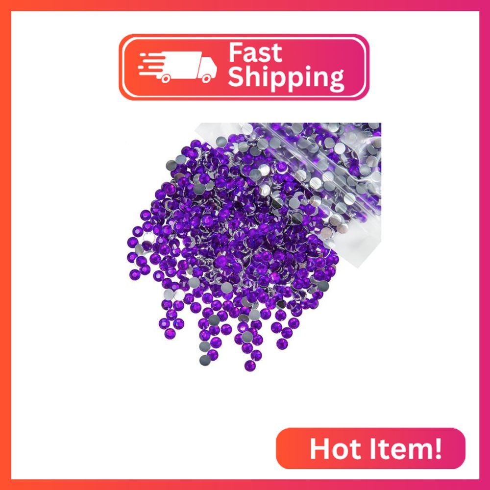 qiipii 10000PCS 2mm Mystique Purple Crystal Resin Rhinestones for Crafting Flatb