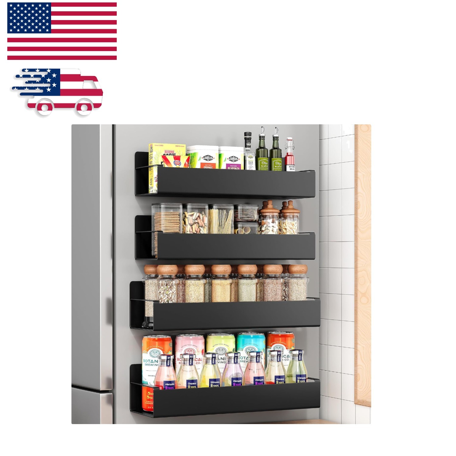 4 Pack Magnetic Spice Racks - Waterproof and Rust Resistant Organizer