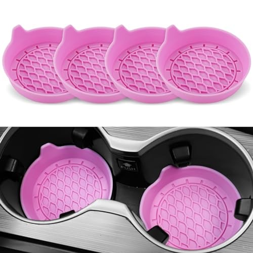 SINGARO Silicone Car Cup Holder Coasters, Non-Slip Cup Holders, 4 Pack Pink
