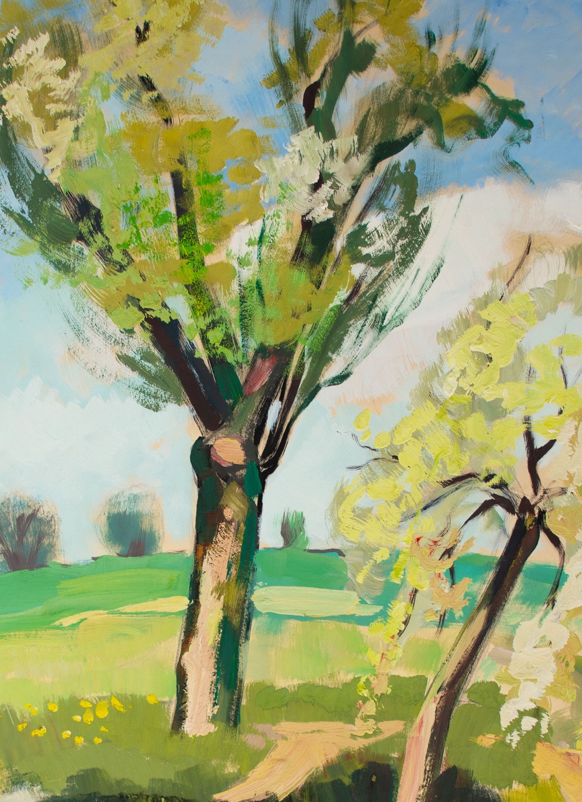 Field Landscape Gatow Berlin Spring Günter Koch Signed Acrylic Paper After 2004