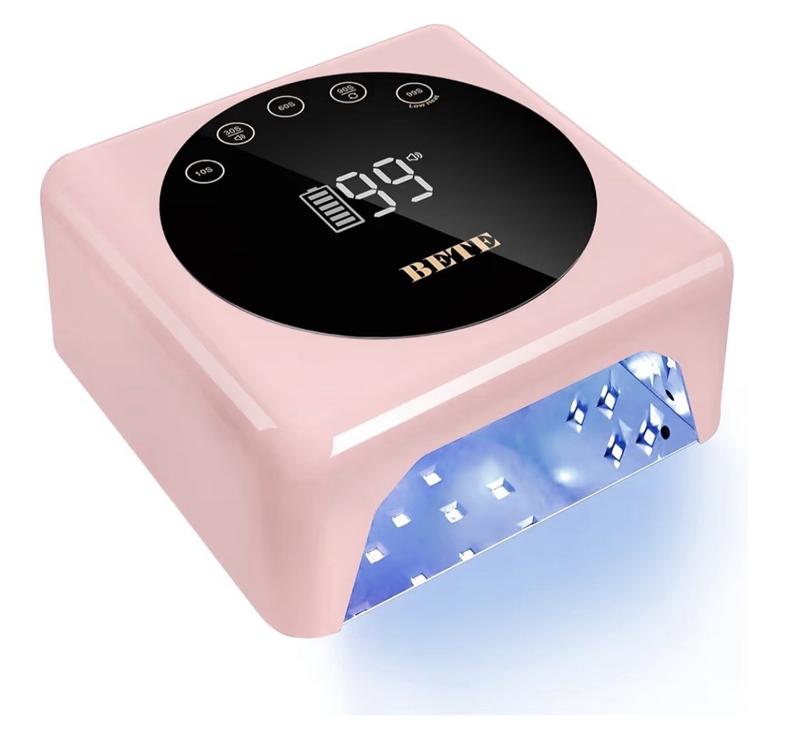 BETE Cordless LED Nail Lamp 78W Rechargeable LCD Display Infrared Sensor Pink