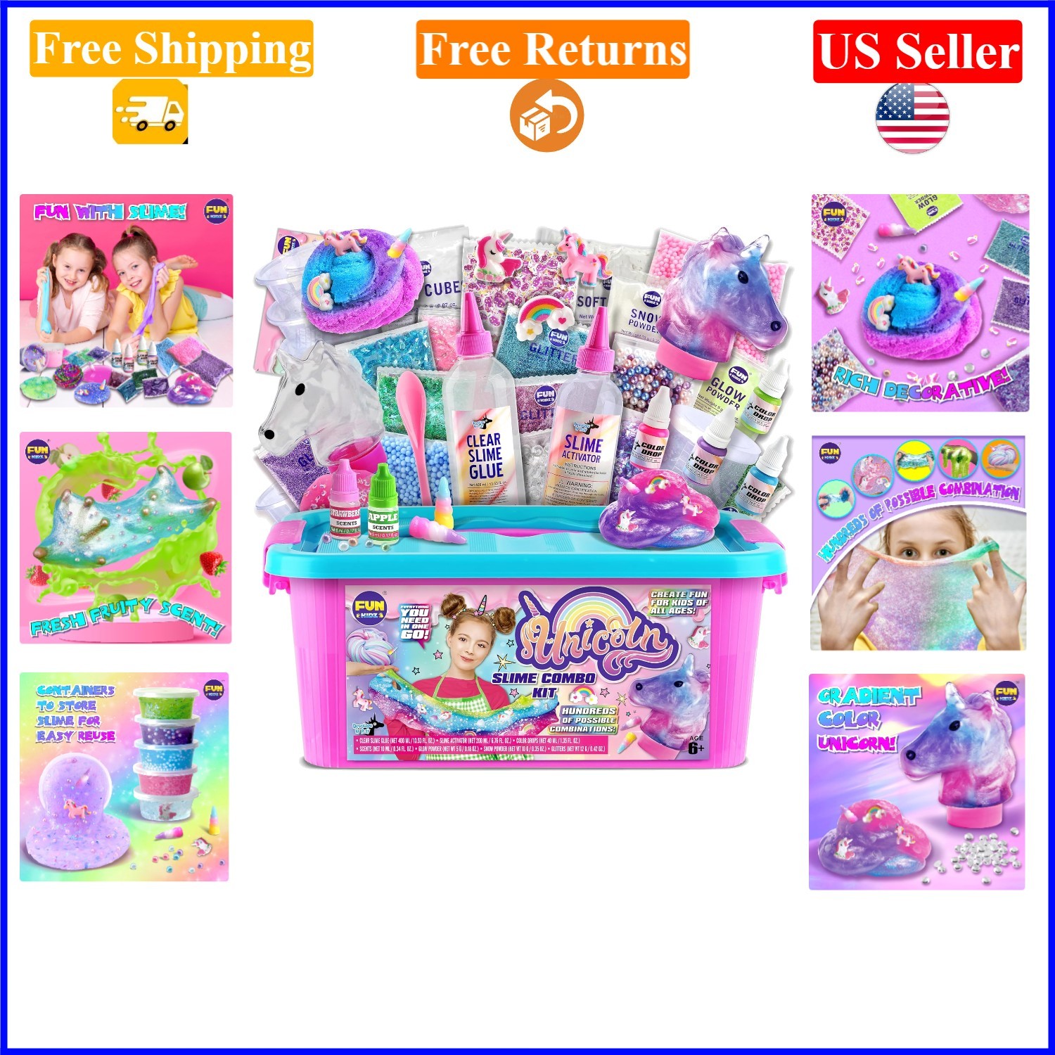 Unicorn Slime Kit for Girls, 41 Items, Cloud & Glitter Slime, Ages 6+