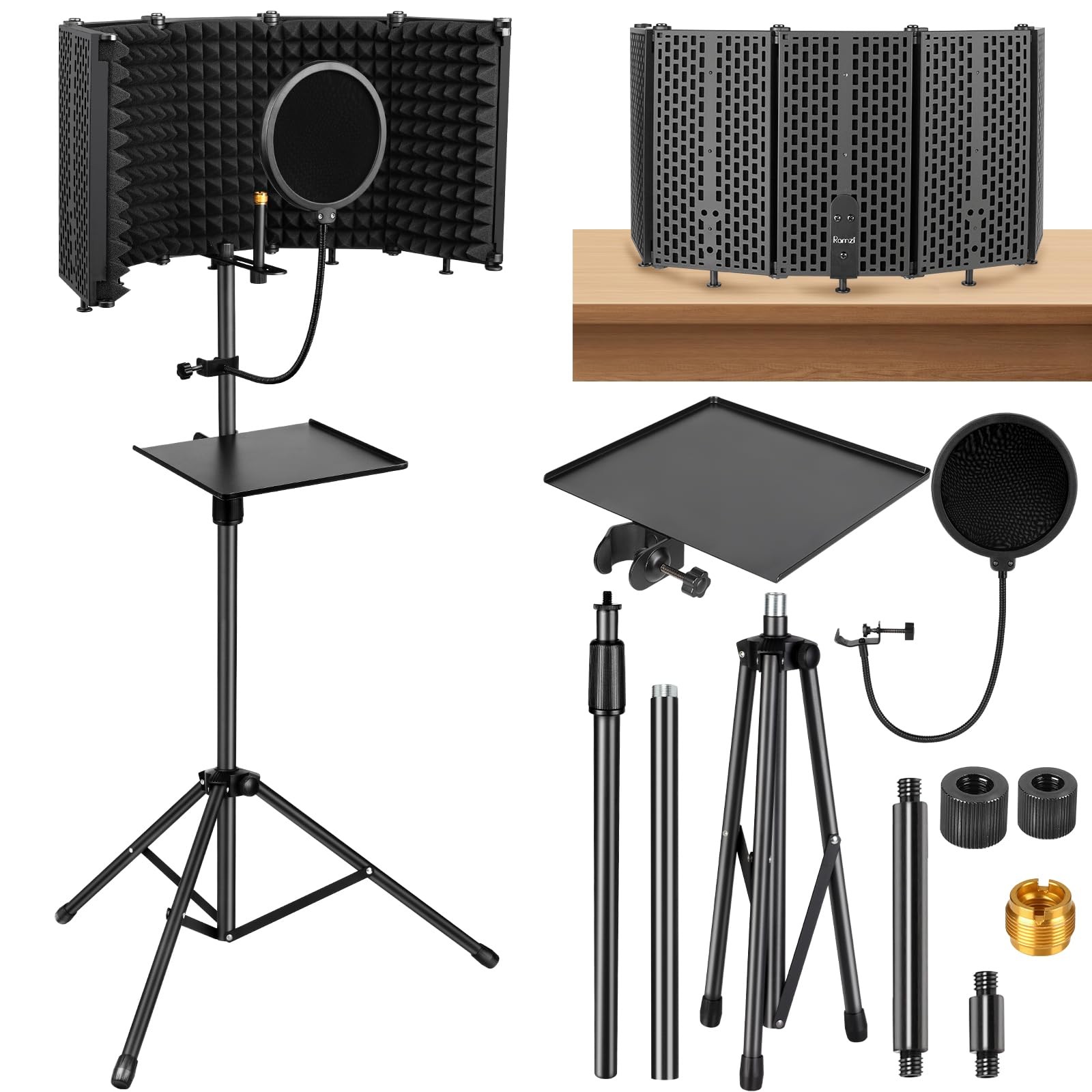 Microphone Stand With Isolation Shield,Recording Studio 72.8 inches, Black 