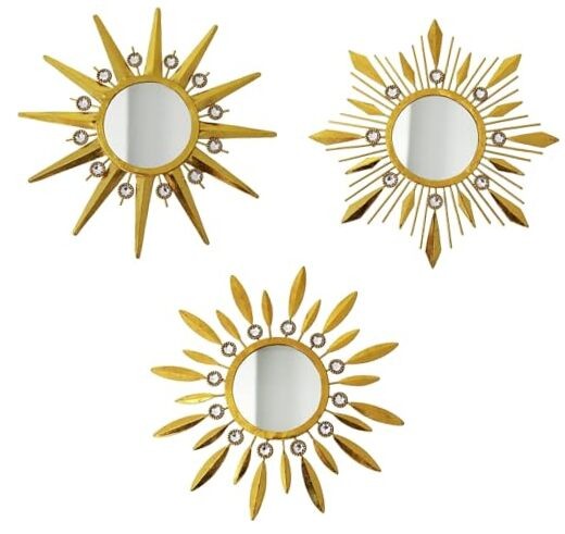 Champagne Gold Round Mirrors for Wall Art Pack of 3, Decorative Golden- a