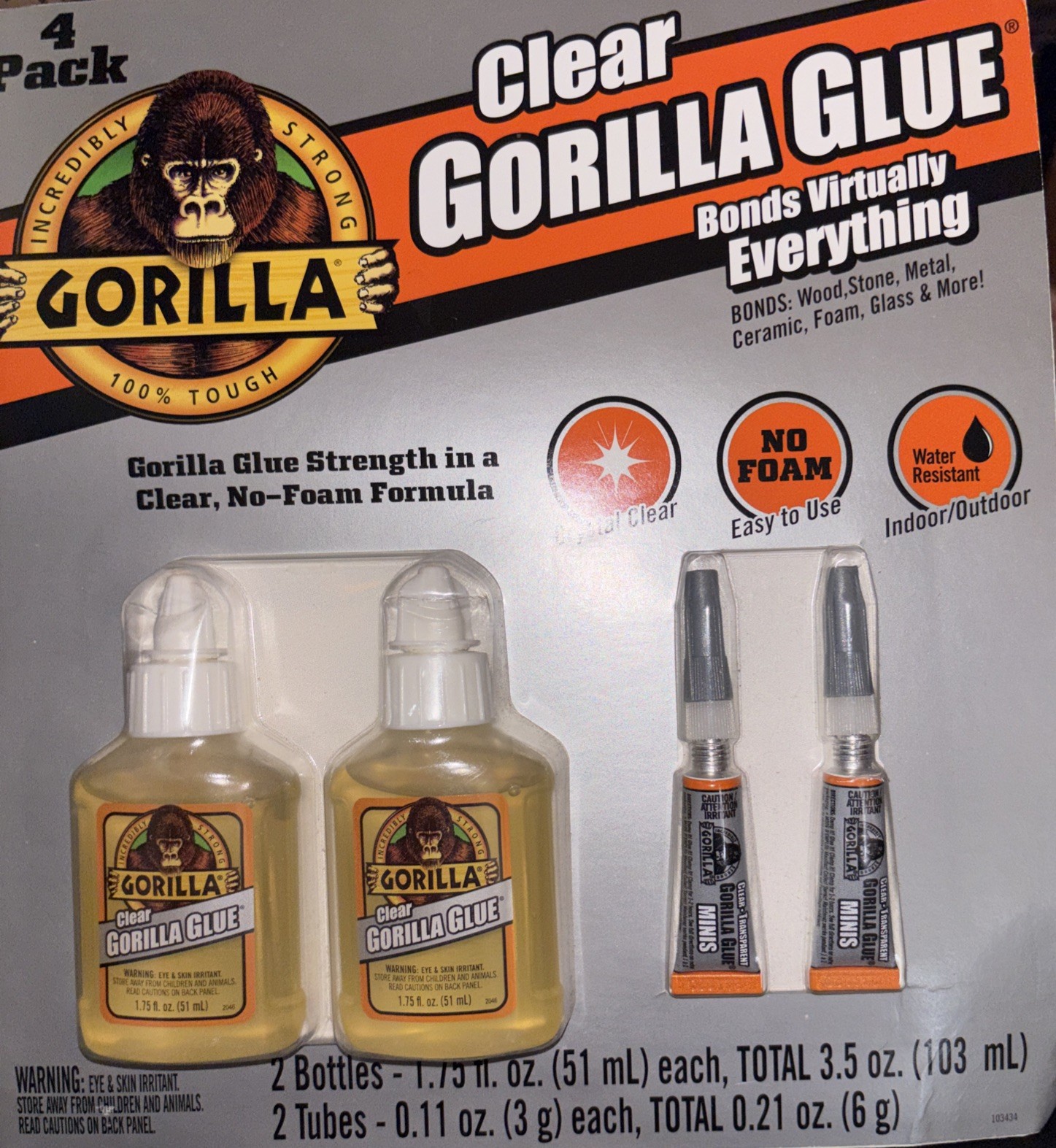 Gorilla Clear Glue Set 2 Bottles (1.75 oz) & 2 Tubes (0.11 oz)
