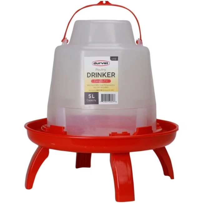 Durvet Poultry Drinker 5 Liter Easy To Fill Waterer With Legs