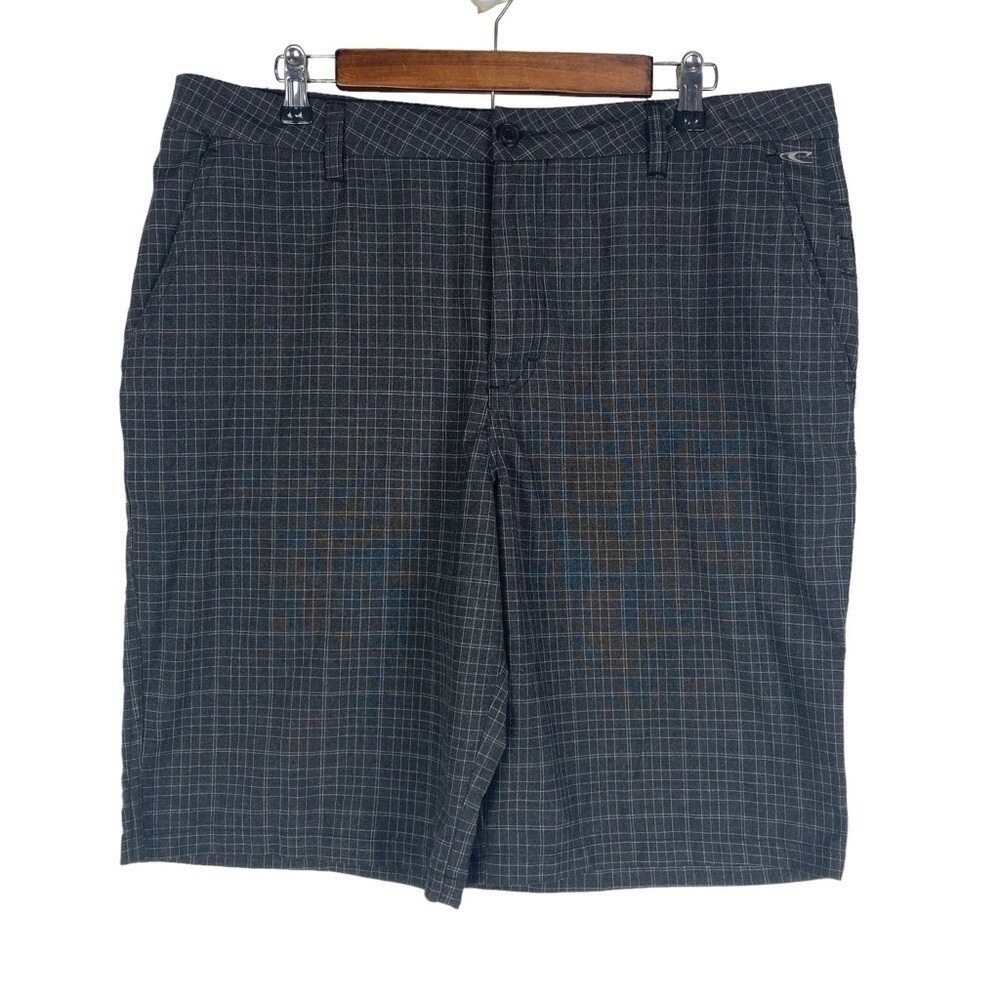O'Neill Checkered Pinstriped Flat Front Dress Shorts Men's 36 Black Gray