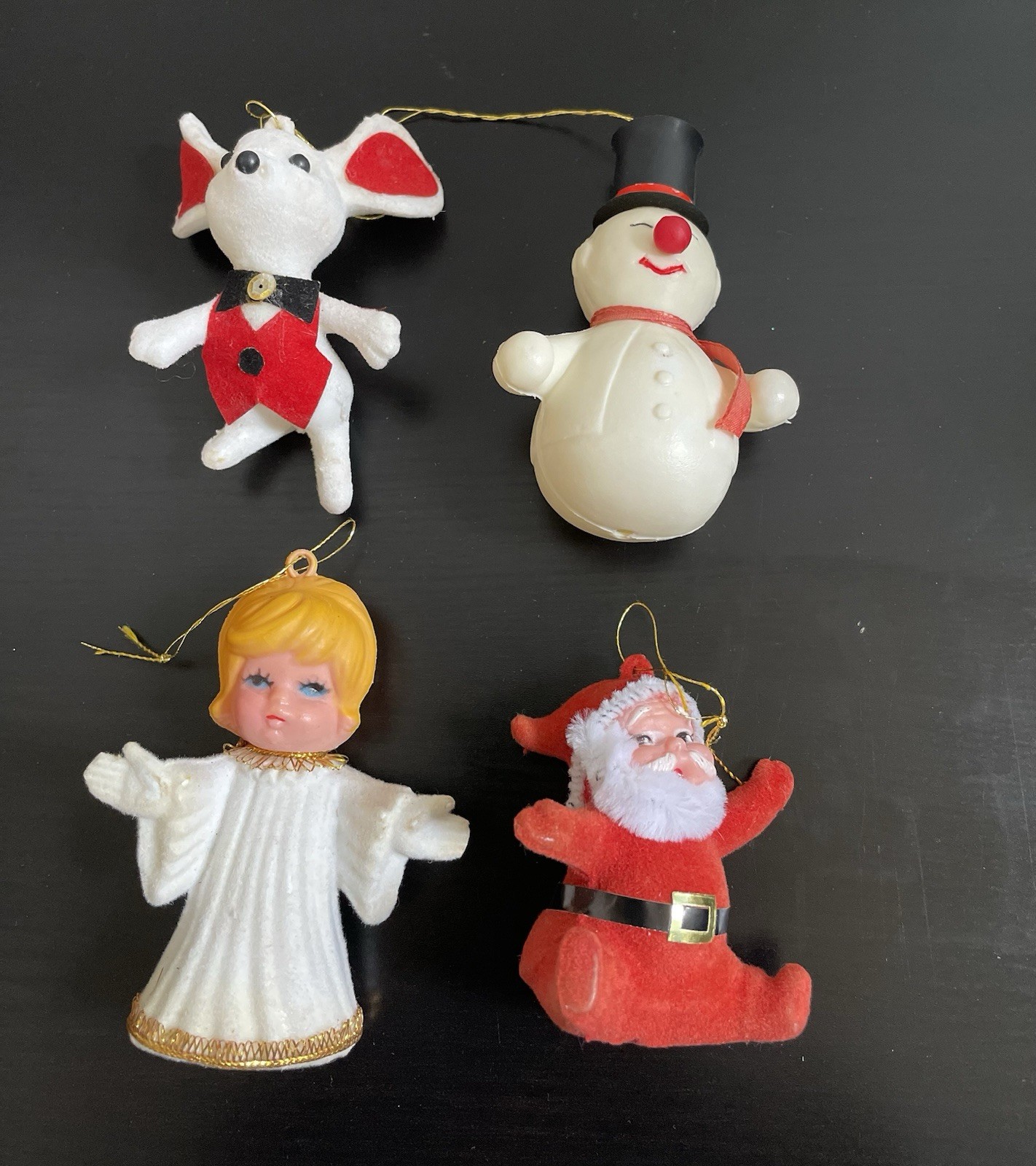 Vintage 1950s Flocked Small Christmas Ornaments, Set Of 4, Collectible