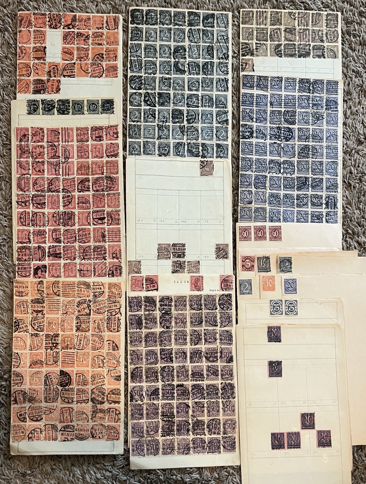 1920s GERMAN DIENSTMARKE & SAARGEBIET OFFICIAL STAMPS – LARGE LOT – MINT USED