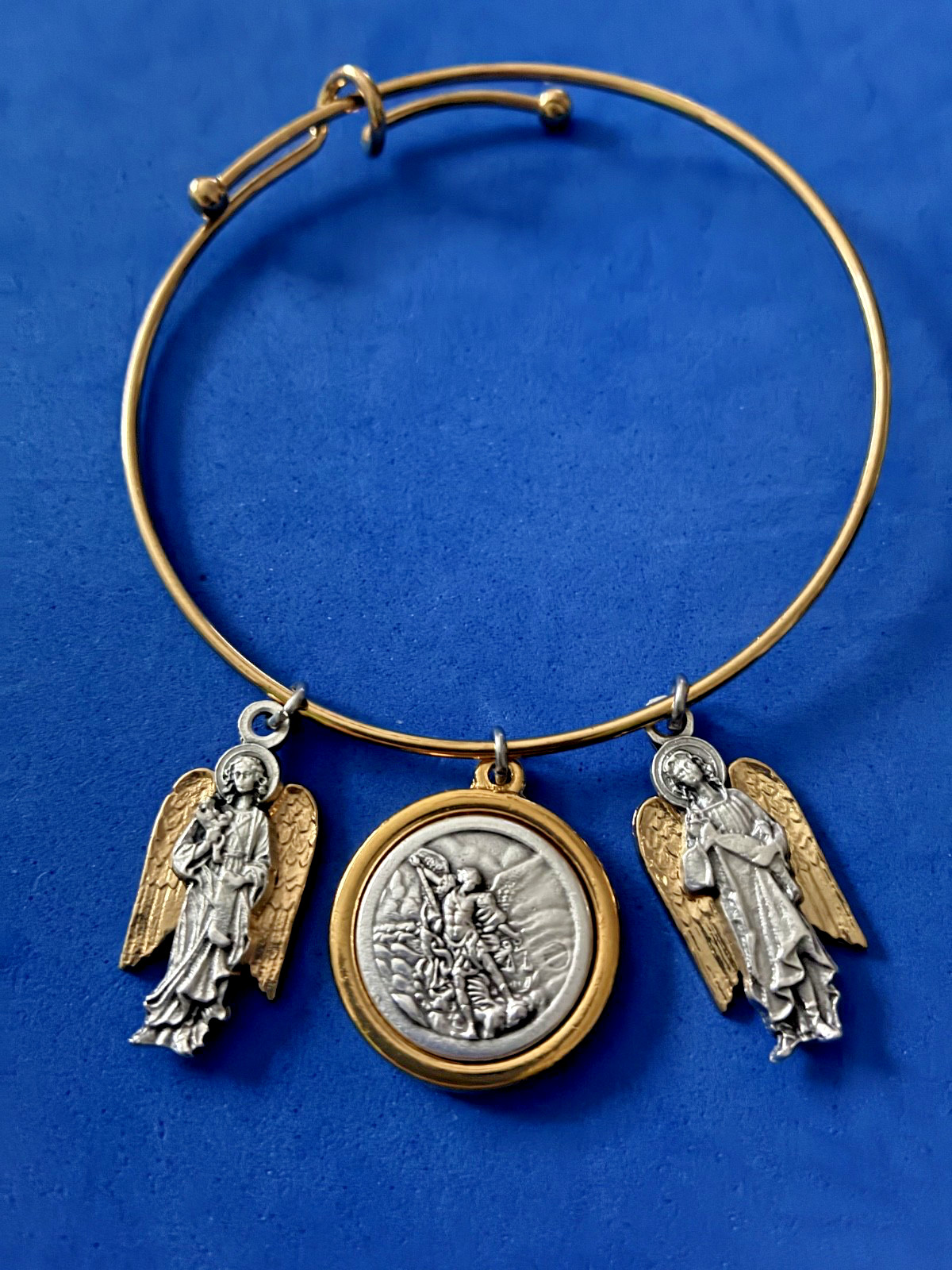 Archangel St Michael Gabriel Raphael Bangle Charm Bracelet Stainless Two Tone