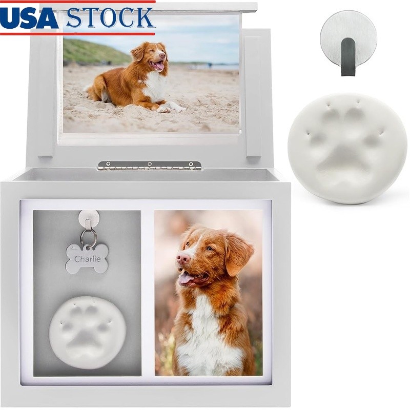 Pet Cremation Urn Dogs Cats Ashes Memorial Keepsake Box Photo Album Paw Print US