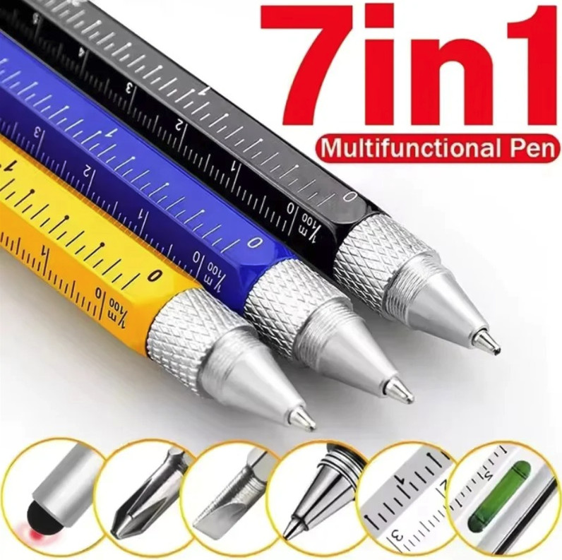 1pc 7-in-1 Multi Tool Stylus Pen Screwdriver Ruler Level Touch - NEW