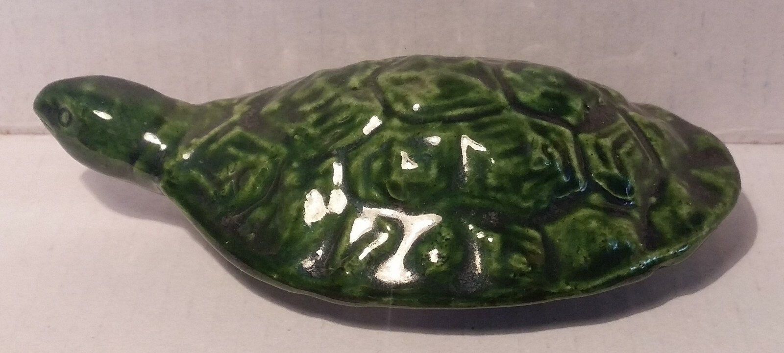 Small Green Turtle Ceramic Glazed DDR Arts and Crafts Shadow Box Miniature
