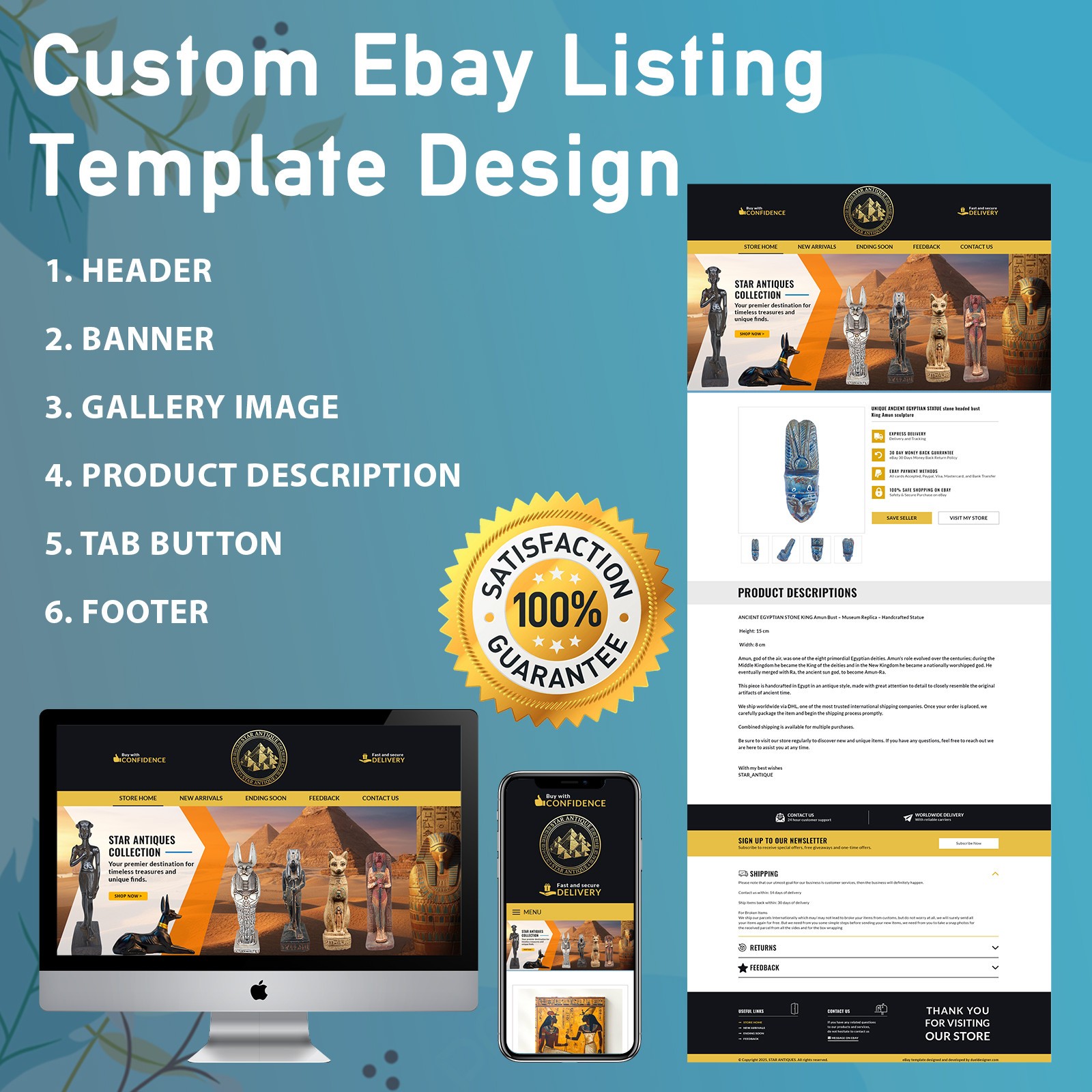 Professional Custom eBay Listing Template Responsive Design with clean layout