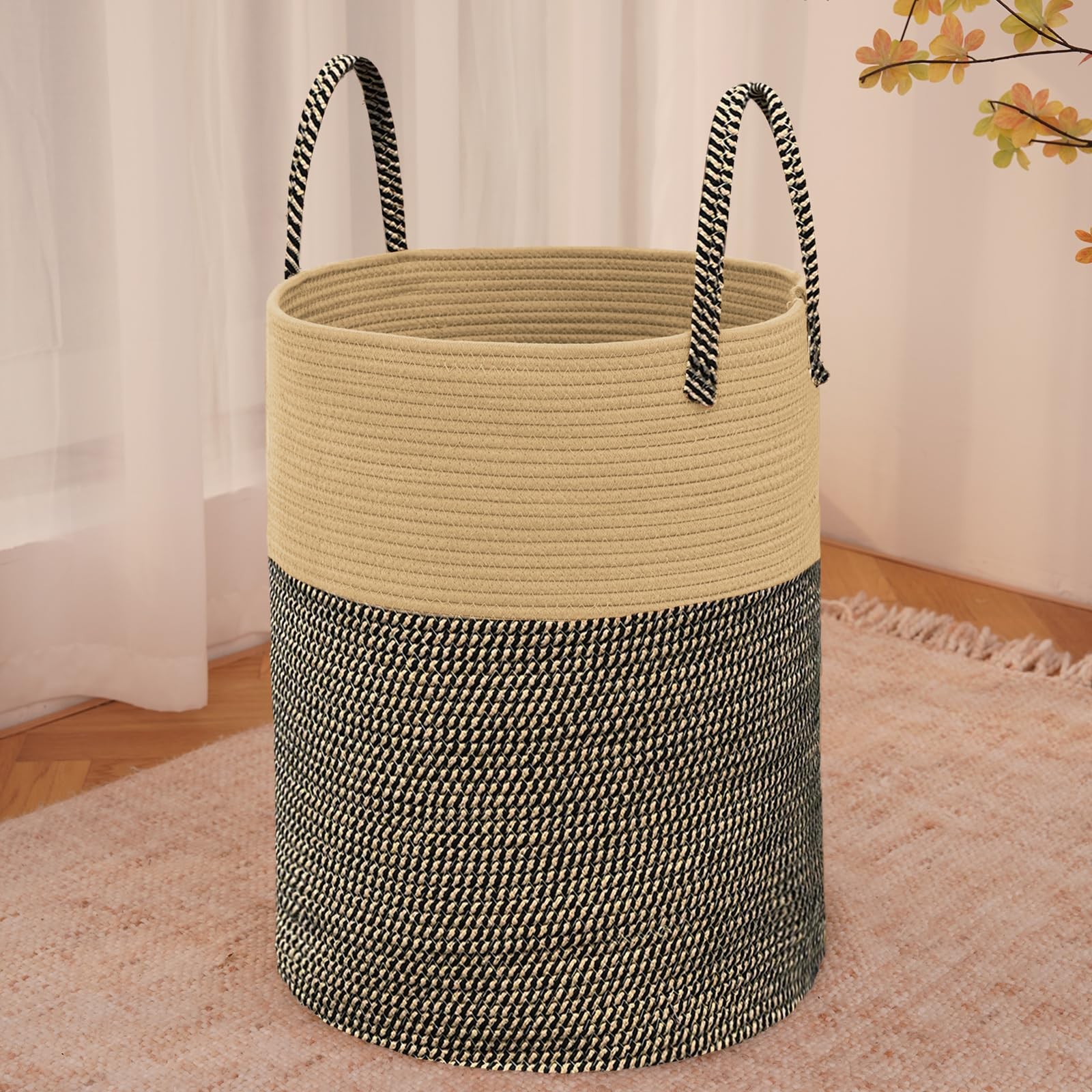 Large Woven Laundry Basket Hamper 80L Cotton Rope Storage Bin JMvicyroam Toys