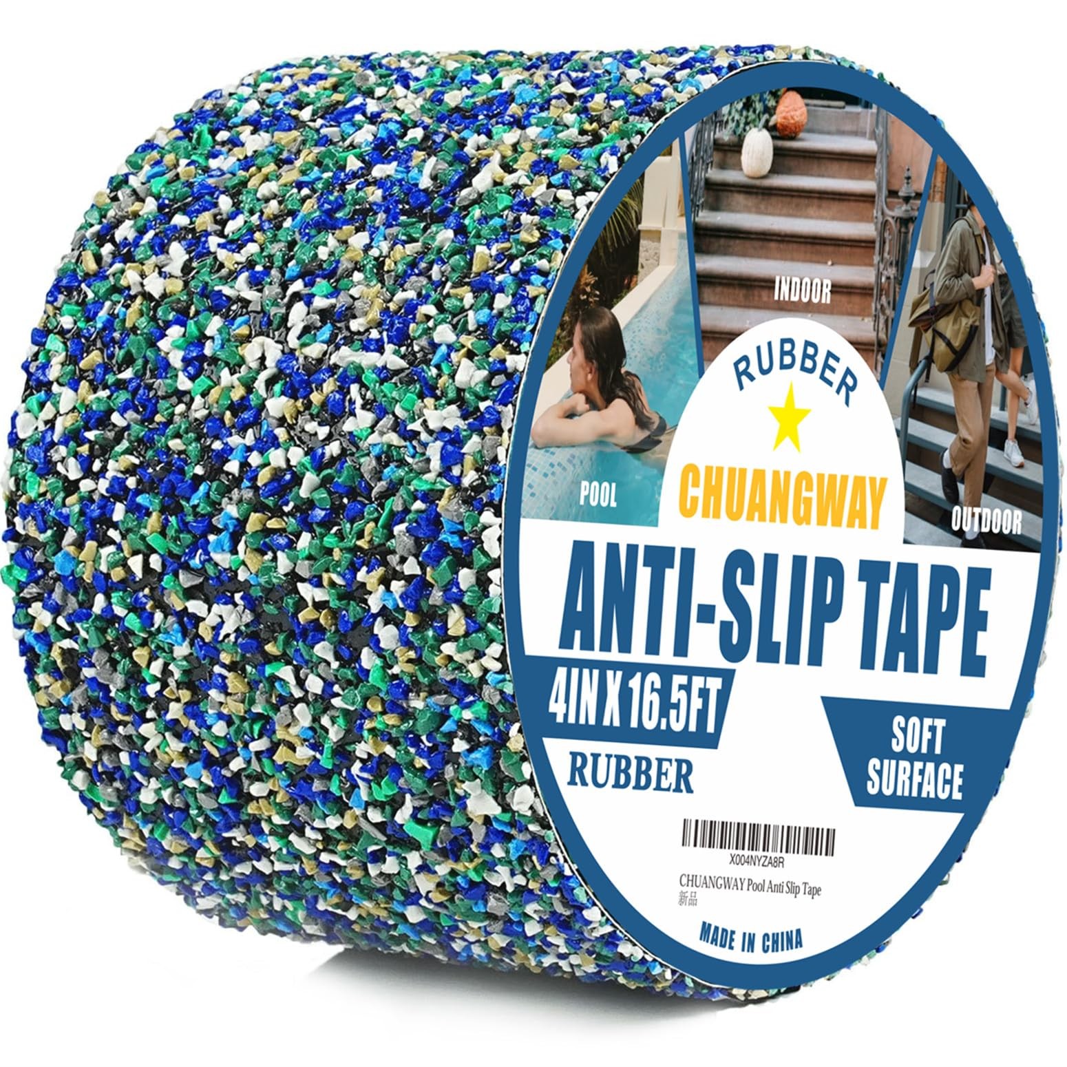 Pool Rubber Grip Tape, Anti Slip Tape 4Inch x 16.5Ft,Waterproof,Soft Satety N...