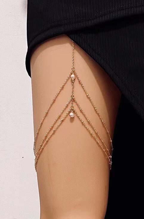 Women Bohemian Leg Chain Elastic Band Sexy Beach Long Tassel Layered Thigh Chain