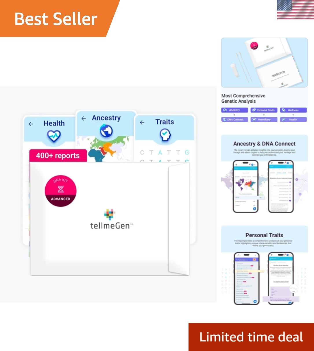Advanced DNA  Kit, Genetic Analysis on Health Predispositions, Ancestry, Trai...
