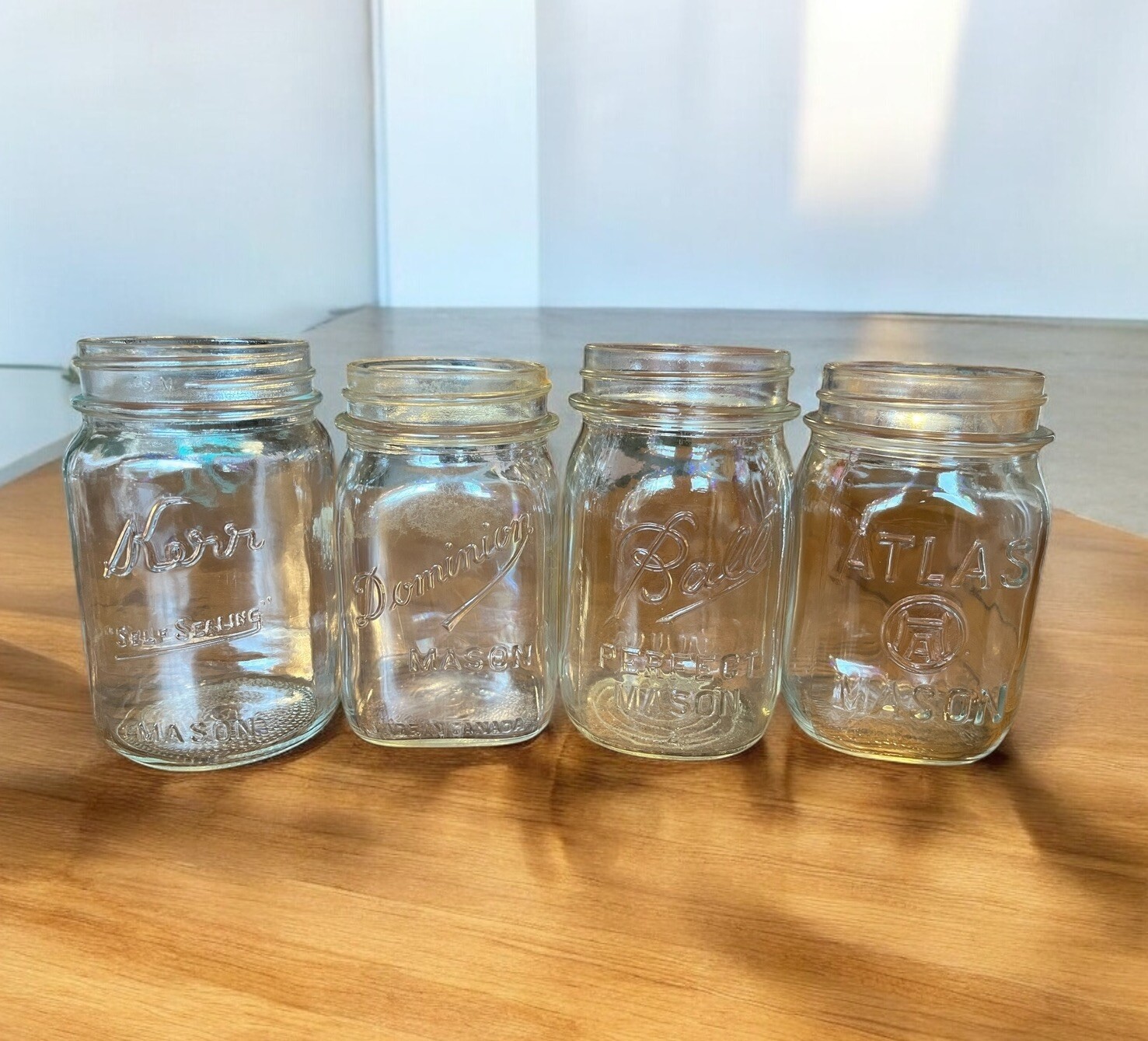 Vintage Mason Jar Lot Of 4 Kerr Ball Perfect Mason Dominon Atlas Home Decor