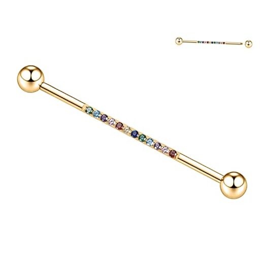  Industrial Bar Industrial Piercing Style1:1PC 14G 38mm-Gold with Mix CZ