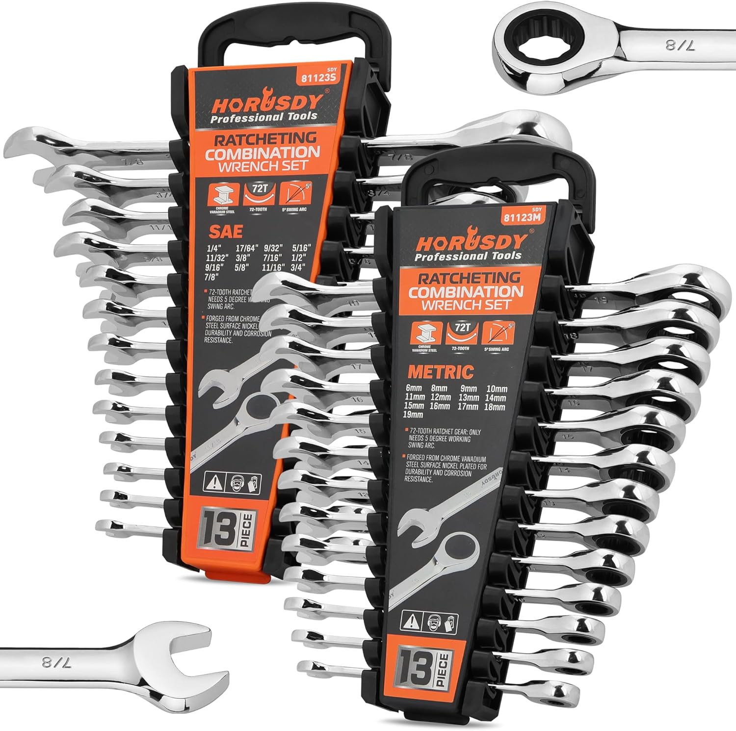 26-Piece Ratcheting Wrench Set | Metric and SAE | Ratchet Combination Wrenches S