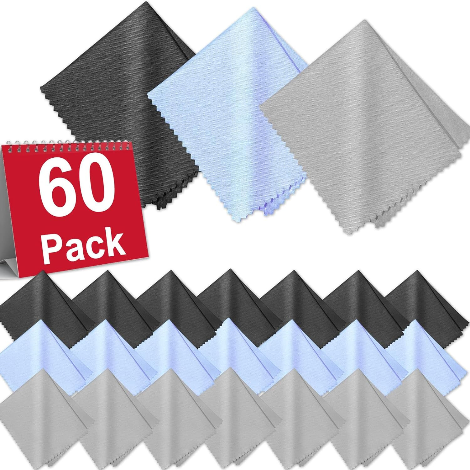 60-Pack Microfiber Cleaning Cloths for Glasses, 6X7 Inch Premium Lens Cleaning C