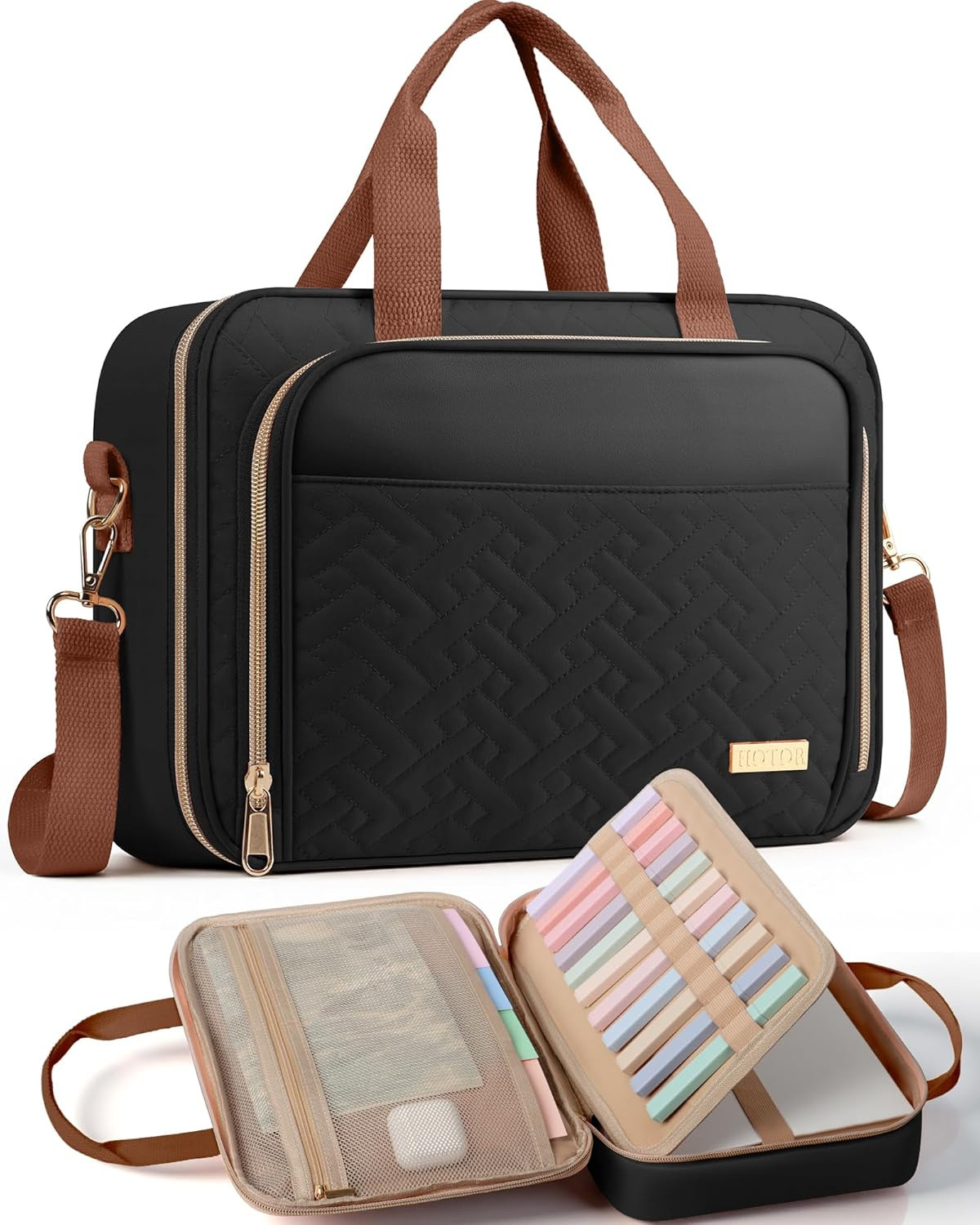 HOTOR Bible Cover - Multi-Pocket Bible Bag for Women Organizer with Bookmark, Po