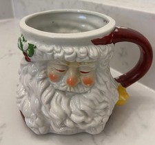 Vintage Ceramic Mold Handpainted Santa Mug Detailed Beard Face, Minor Paint Wear