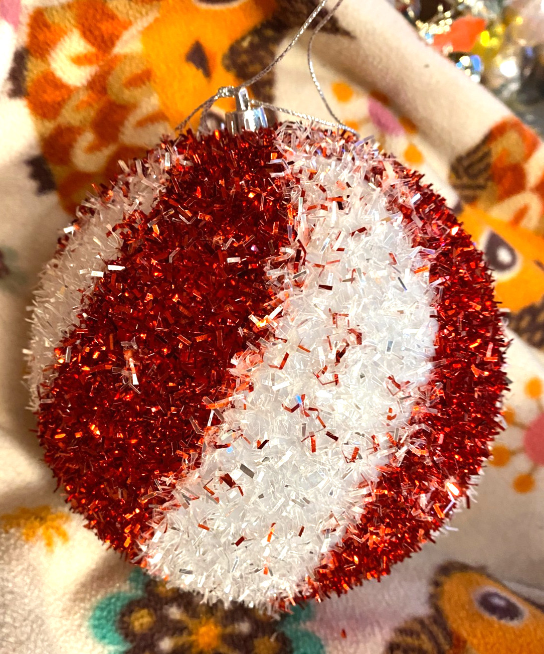 Large Candy Twist Red & White Round Christmas Ornament 5"