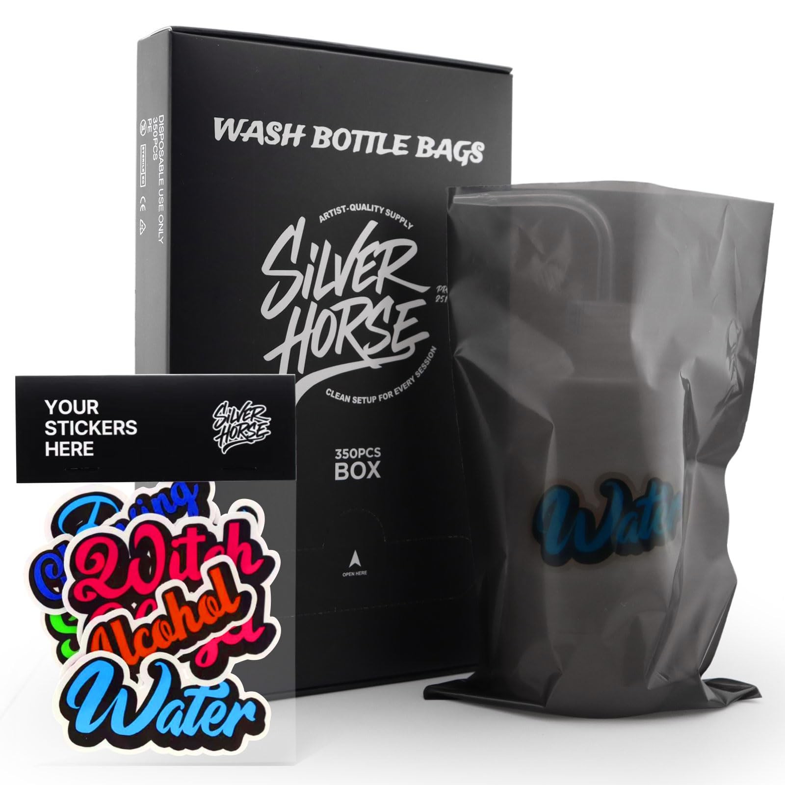 350pcs Wash Bottle Bags with 6pcs Sticker Labels - Tattoo Bottle Bags for 500...