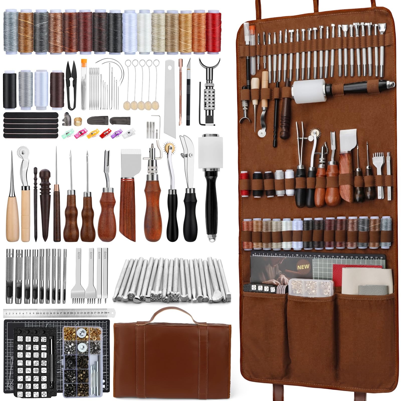 Leather Working Kit, Leather Working Tools and Crafting Kit with Custom Stora...