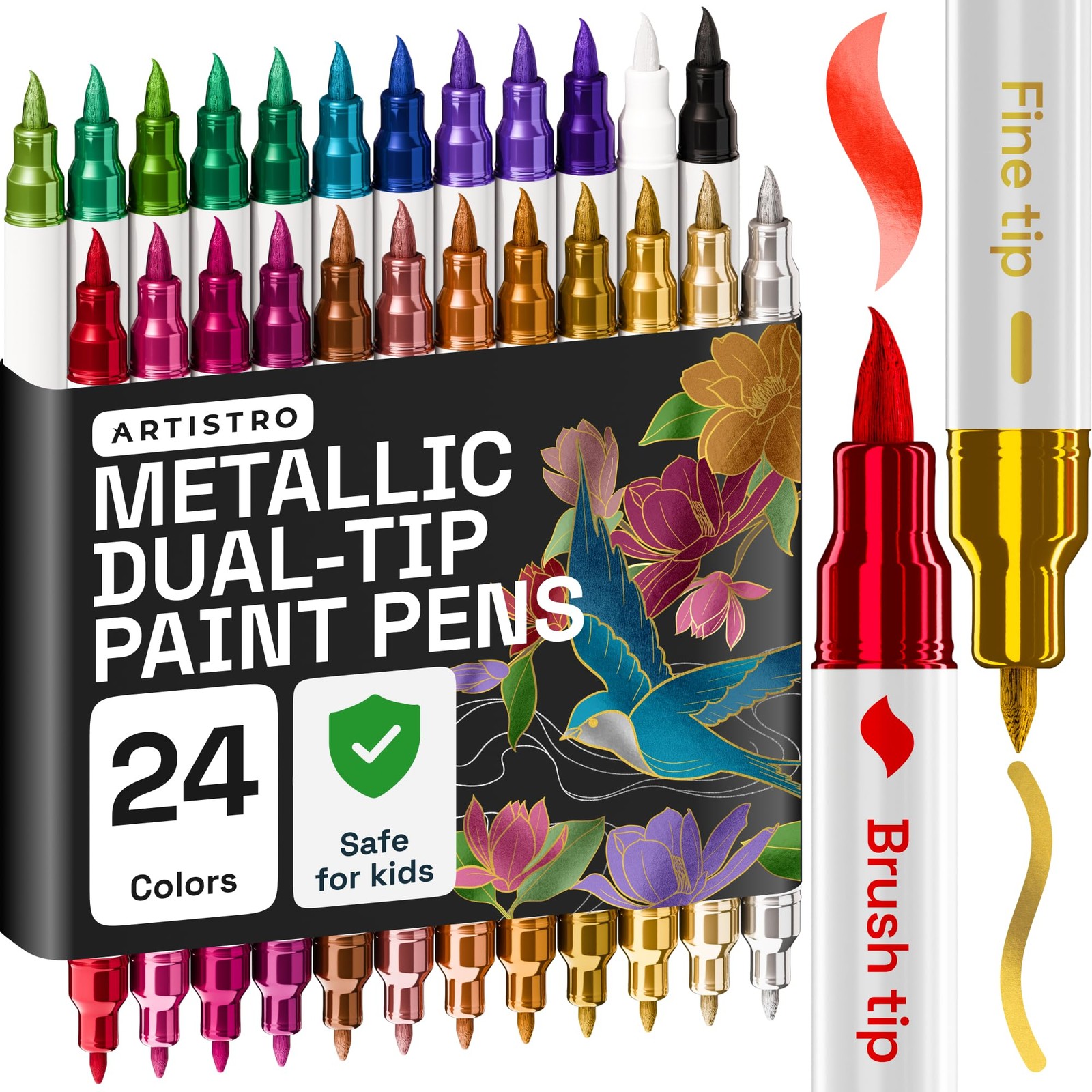 ARTISTRO 24 Metallic Acrylic Paint Markers - 1 Count (Pack of 24), 24 colors 