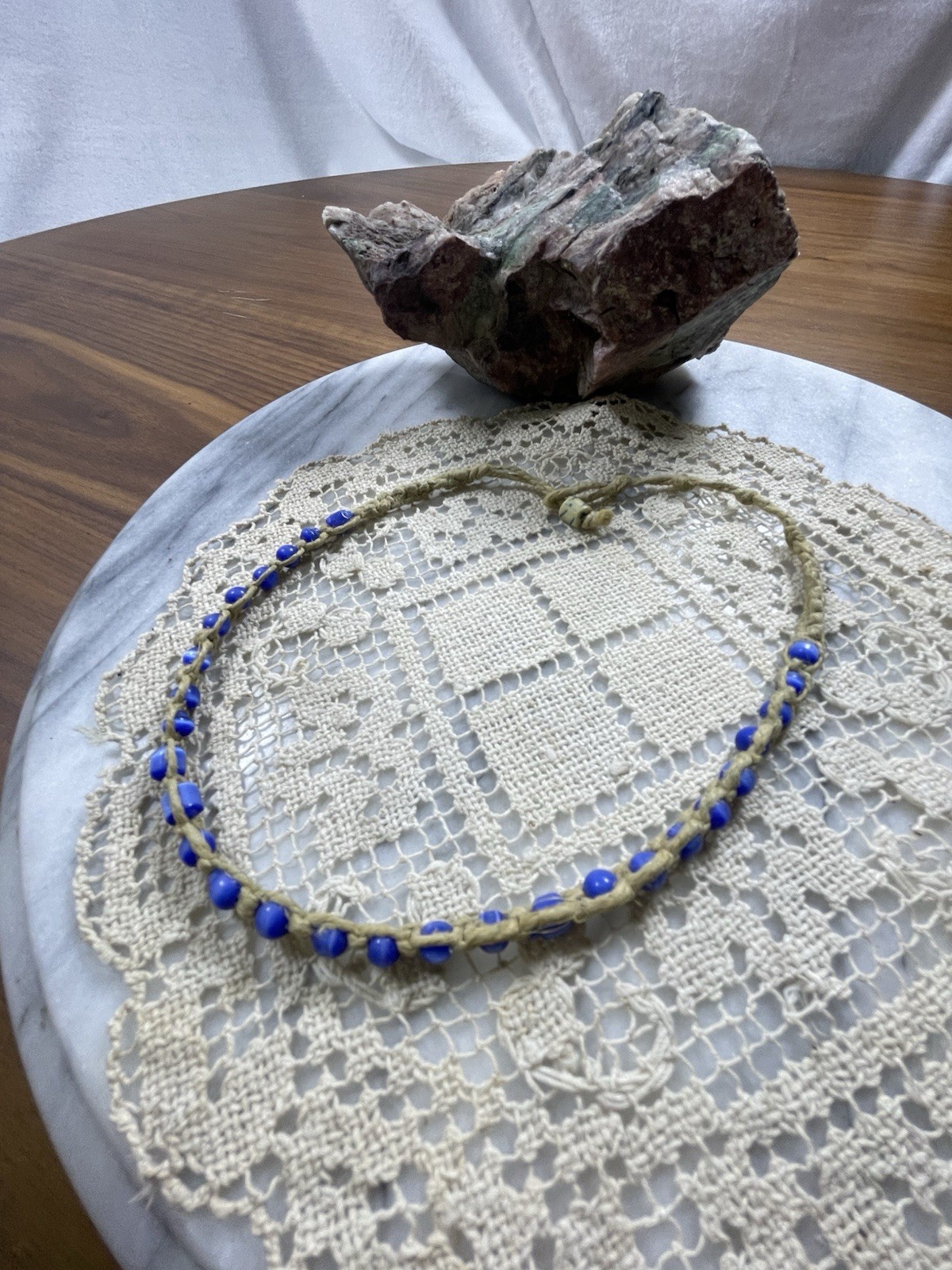 Vintage Handcrafted Macram'e Necklace Braided Cord Loop & Bead Closure Artisan