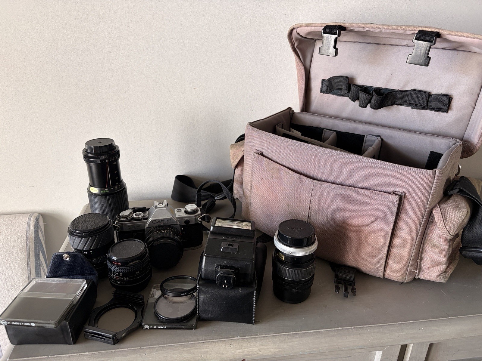 Canon AE-1 Program 35mm Manual SLR Film Camera w/ Lenses, Filters, Speedlite