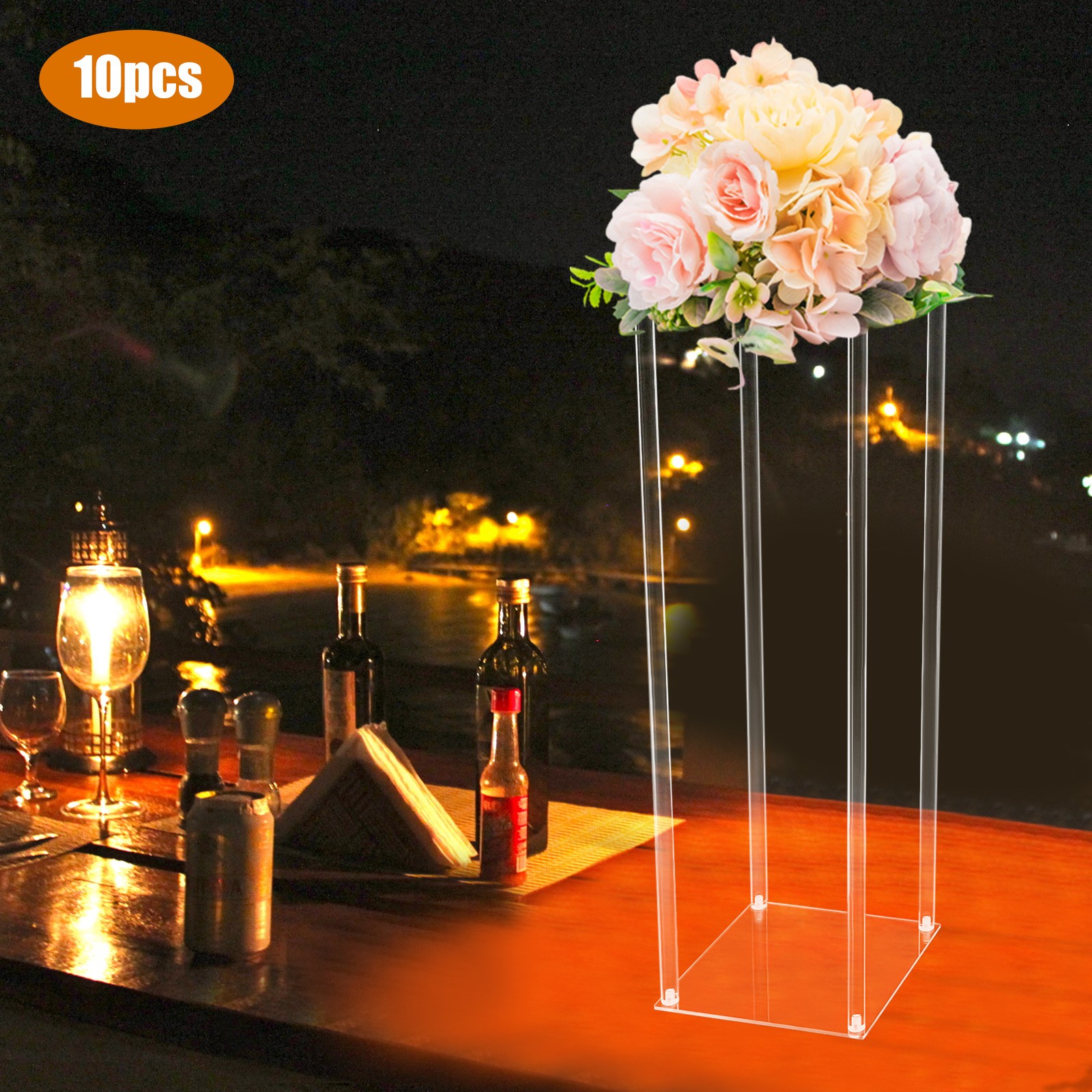 10PCS Clear Acrylic Flower Stand, Acrylic Flower Stand for Wedding Centerpieces
