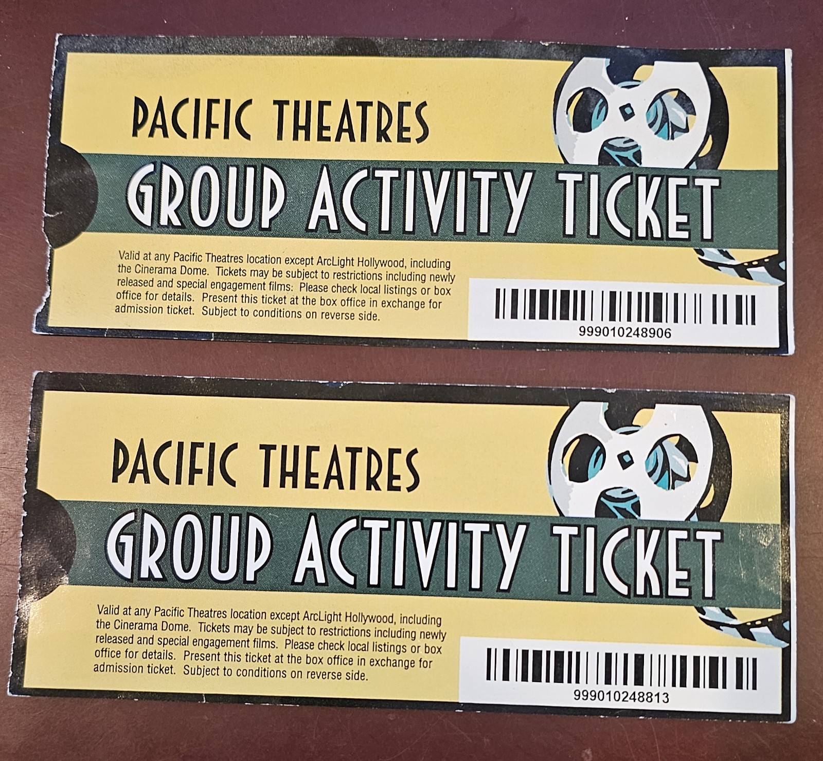 2 Pacific Theatres Group Activity Ticket Collectable Vintage TICKETS
