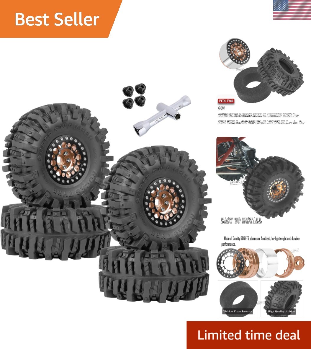 RC 1.9 Beadlock Wheels and Tires for 1/10 RC Crawler Aluminum Brown Compatibl...