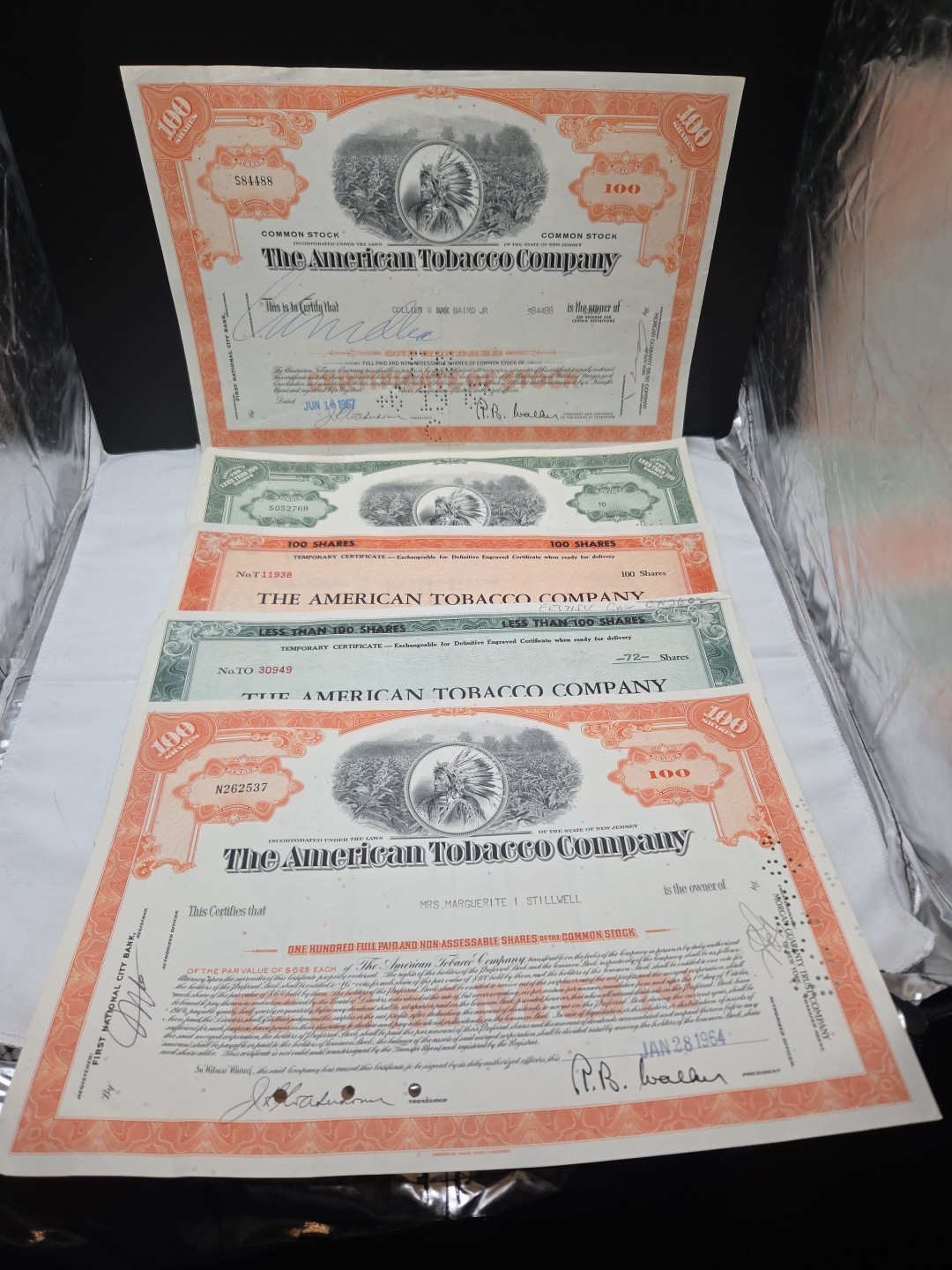 The American Tobacco Company 5 Common  Stock Certificates 