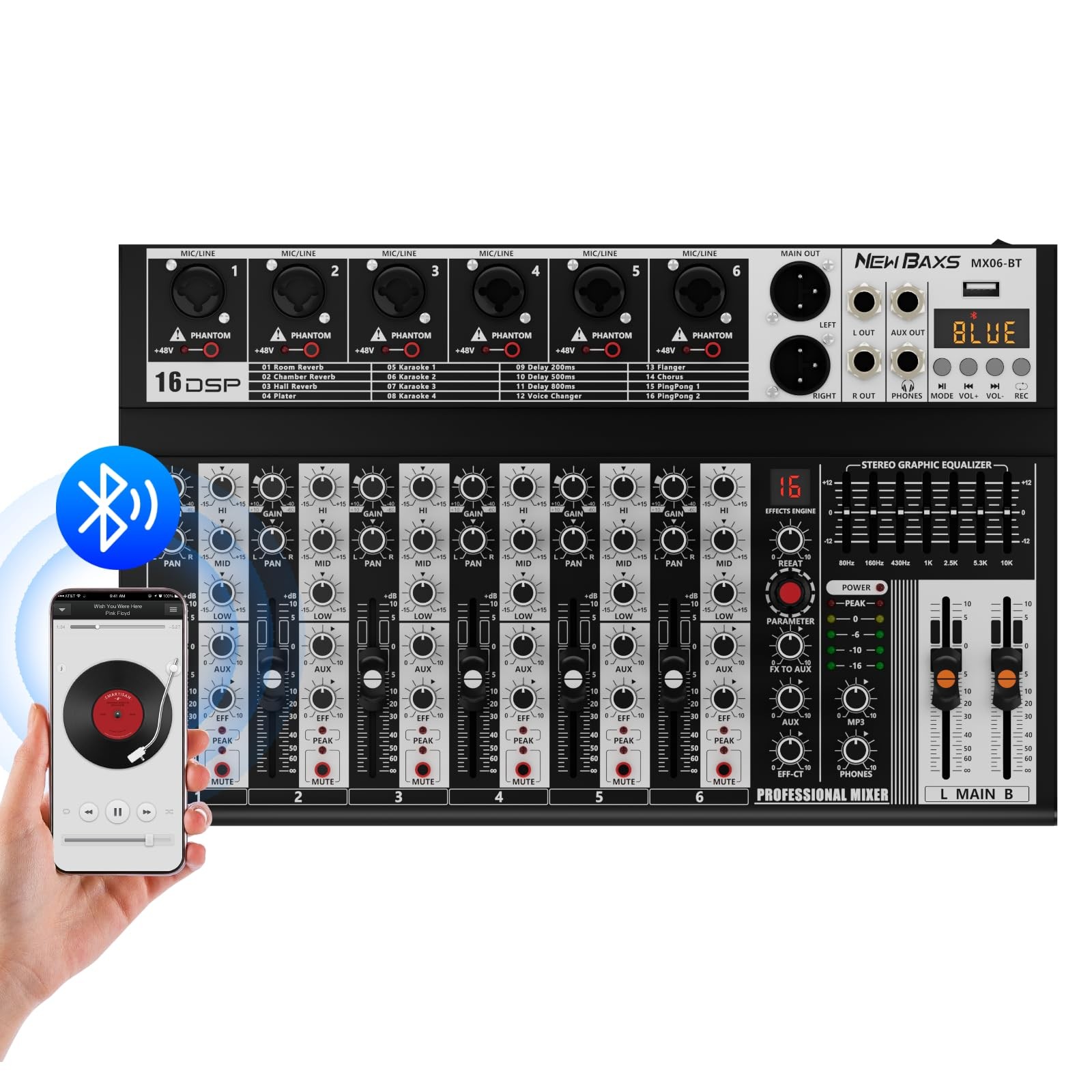 NEW BAXS Professional Audio Mixer,6 Channel Audio Interface Sound Board Mixin...