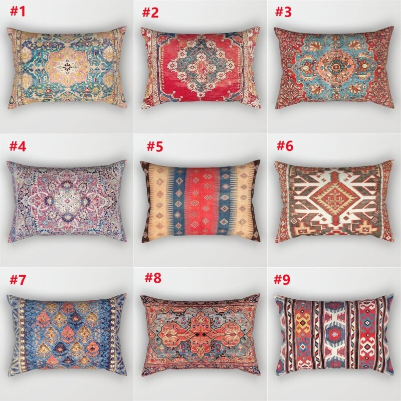 1x Floral Print Cushion Case Rectangular Ethnic Pillow Cover Home Decor Soft New