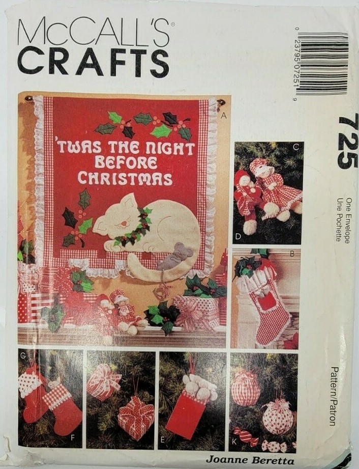 McCalls Crafts 725 Christmas ornaments stockings wall hanging Sew Pattern